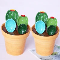 5 in 1 measuring spoons set glazed ceramic made creative cactus design home kitchen appliances with cup cartoon baking scales