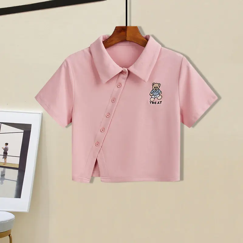 Женский летний комплект из двух предметов: футболка-поло с коротким рукавом и