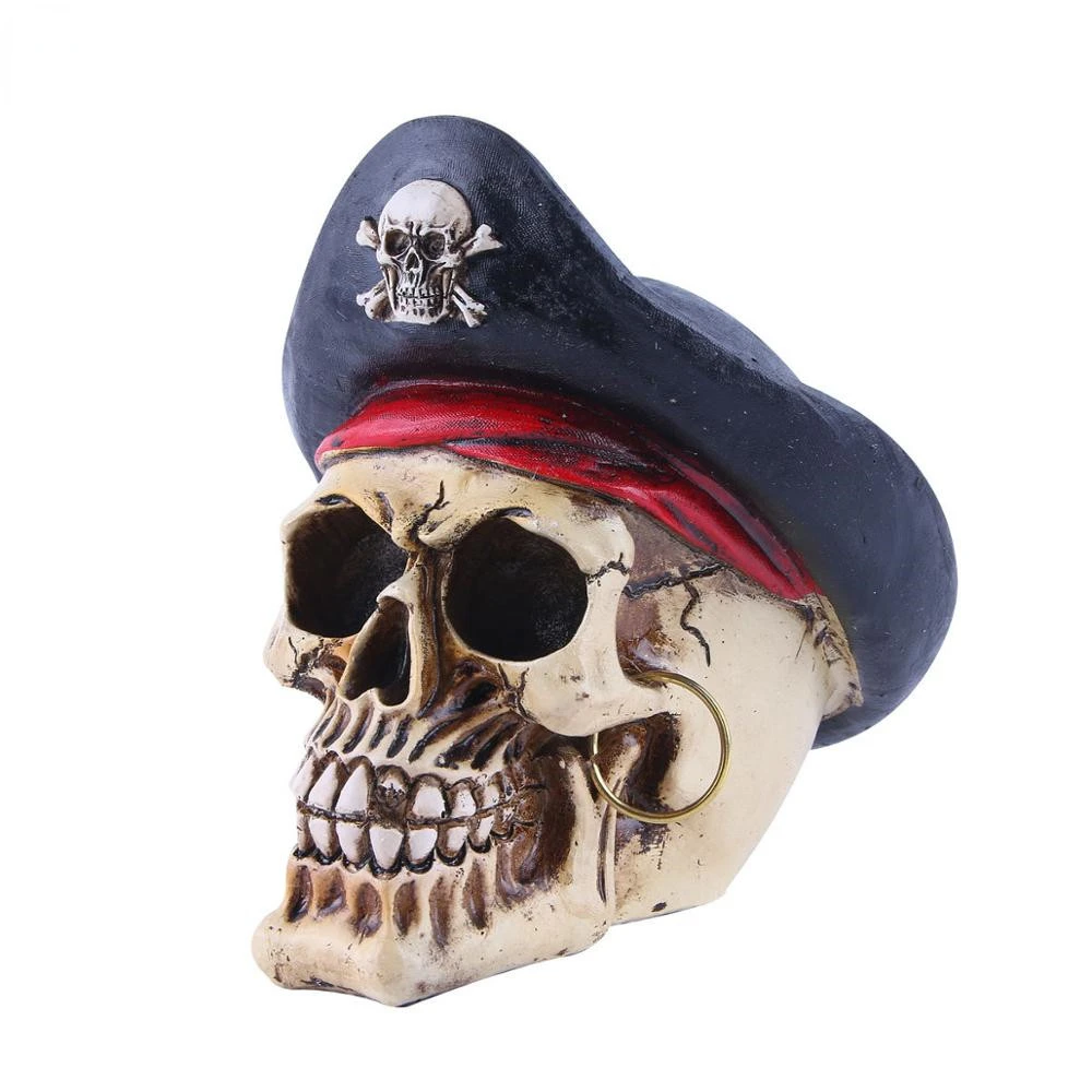 

Pirate Captain Skull Head Halloween Horror Party Decor Statue Movie Props Art Painting Ornament Home