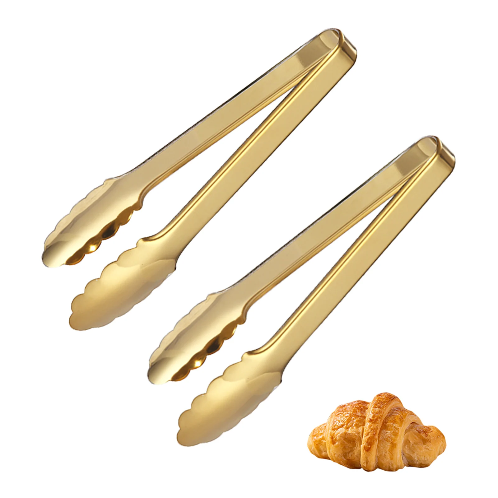 

2pcs 9inch Appetizer Stainless Steel Salad Ice Sugar Food Clip Bread Kitchen Utensils Non Slip Serving Tongs Party Gold Buffet