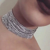 fashion womens multilayer rhinestone necklace shiny crystal statement jewelry necklace wedding simple necklace jewelry accessor