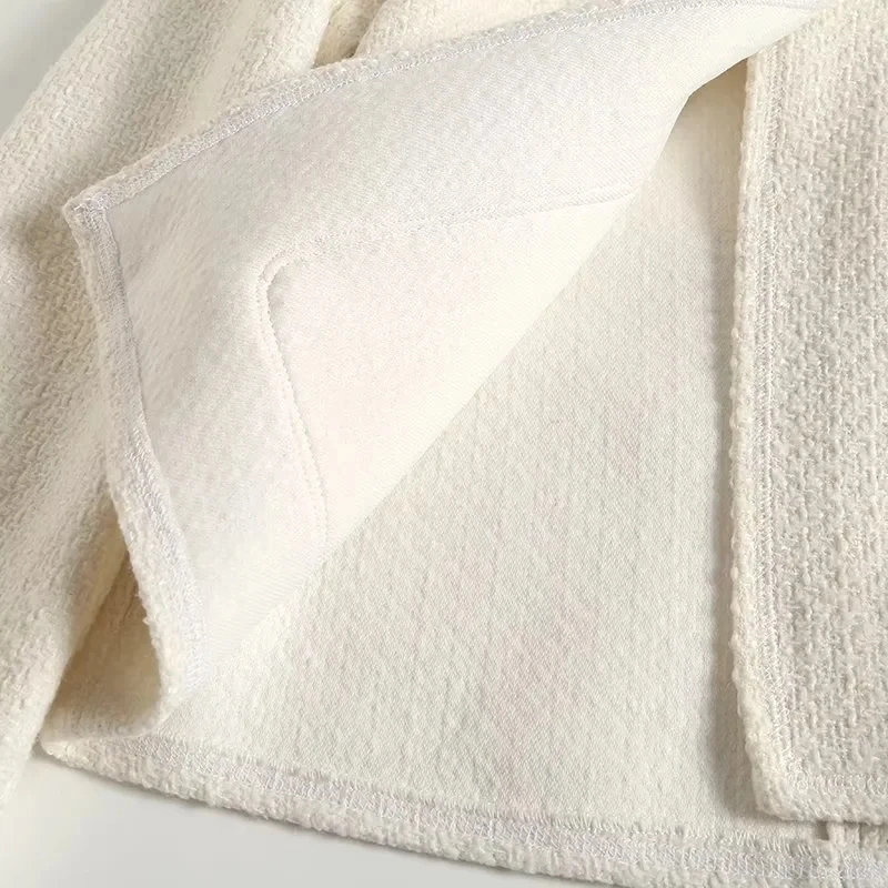 Elmsk 2023 England Style Texture Gold Single Breasted Fashion Simple Woolen Jacket Women