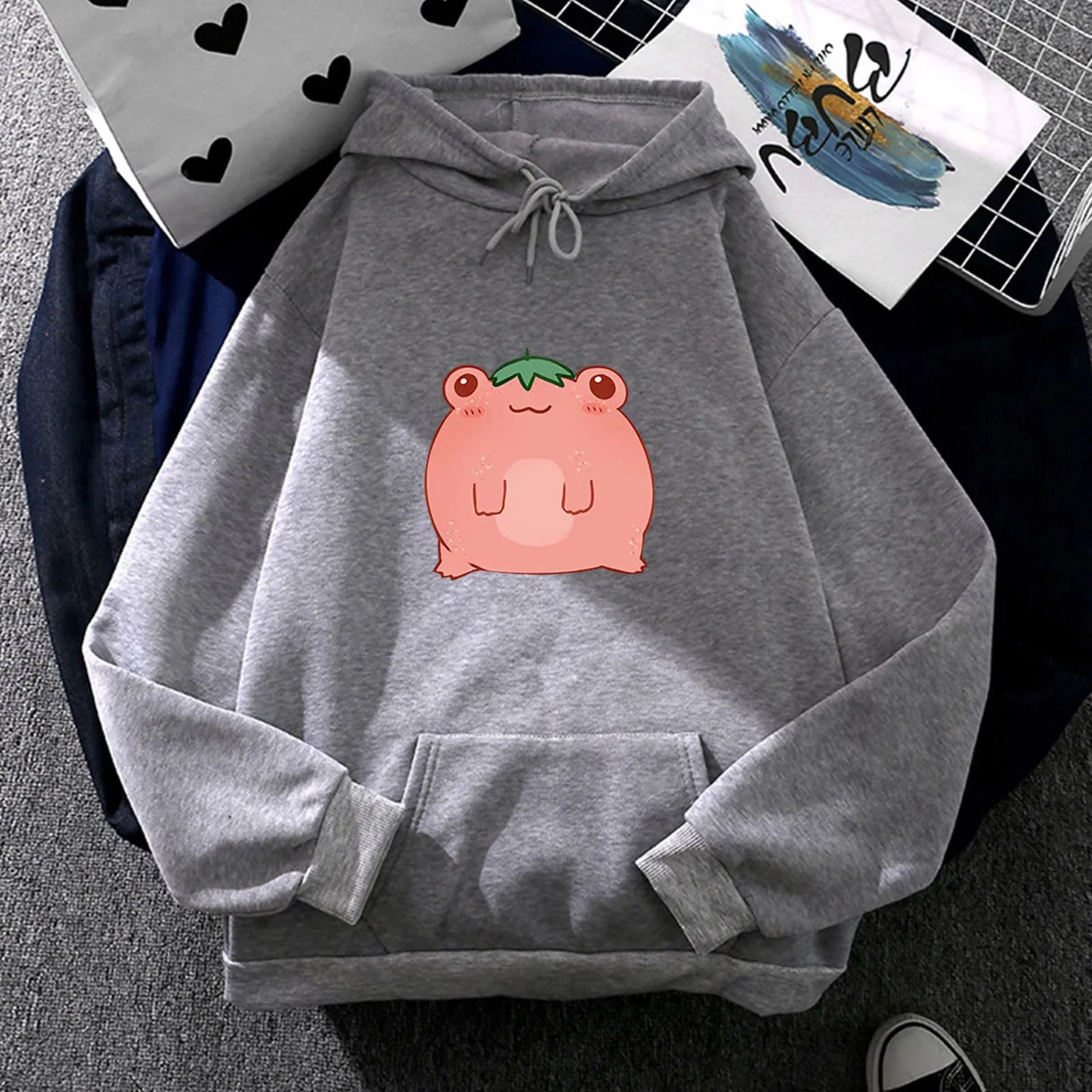 

Женская Повседневная Толстовка с принтом лягушки, с длинным рукавом, с капюшоном, с карманом, свободные топы, Женская толстовка на молнии, ле...