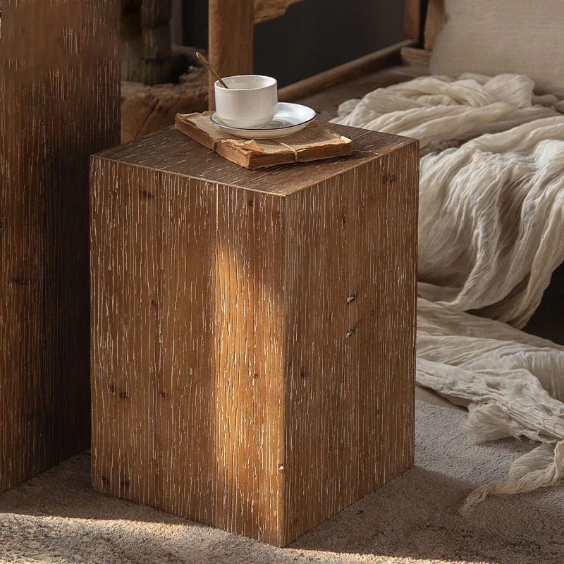 Wuli Retro Living Room Sofa Corner Table Solid Wood Small Square Table Wabi-sabi Style Coffee Table Wooden Pier Ornaments
