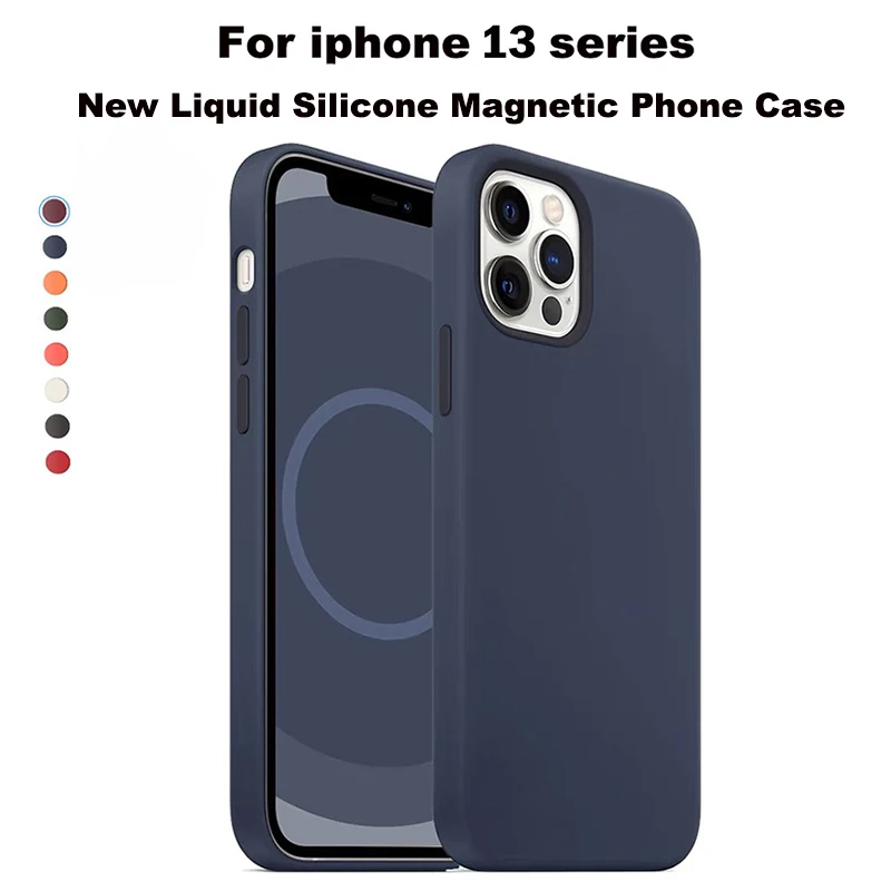 

Official Magnetic Liquid Silicone Case For iPhone 12 13 Pro Max 13Pro Magnetism With Animation Liquid Cover For iPhone 12 Mini