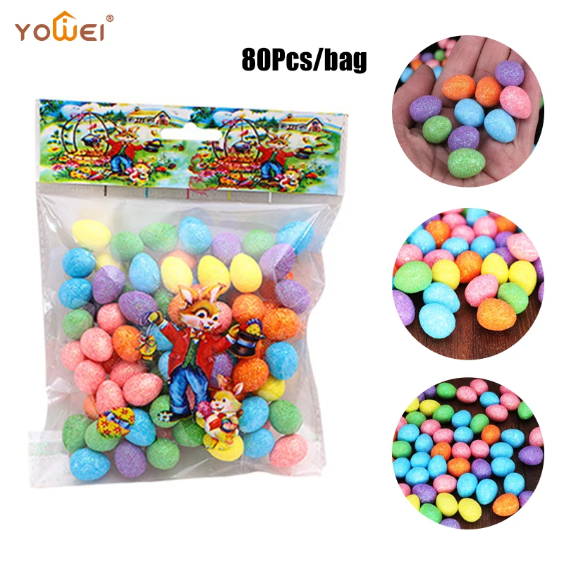 

80Pcs Foam Easter Eggs Happy Easter Decorations Painted Bird Pigeon Eggs DIY Craft Kids Gift Favor Home Decor Easter Party
