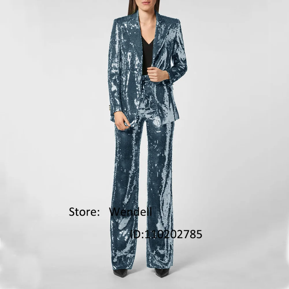 Women Sequined 2-Piece Suit Custom Luxury Prom Dress Single Breasted Traf 2023 Woman Evening Dresses Women's Pantsuit Short Sets