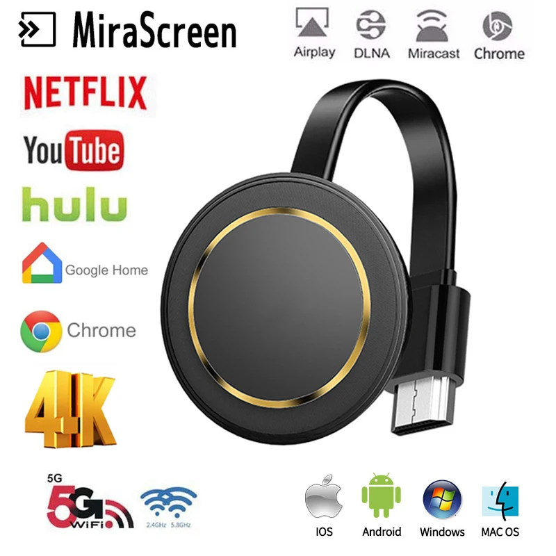 

Screen Adapter 2.4G/5G Miracast 4K Wireless DLNA AirPlay TV Stick Wifi Display Mirroring Dongle Receiver for IOS Android