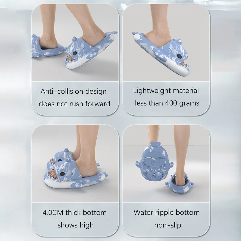 Litfun Platform Shark Slippers For Women Men Summer Fashion Shark Slides Home Couple Thick Soled Non-slip Sandal Beach Flip Flop