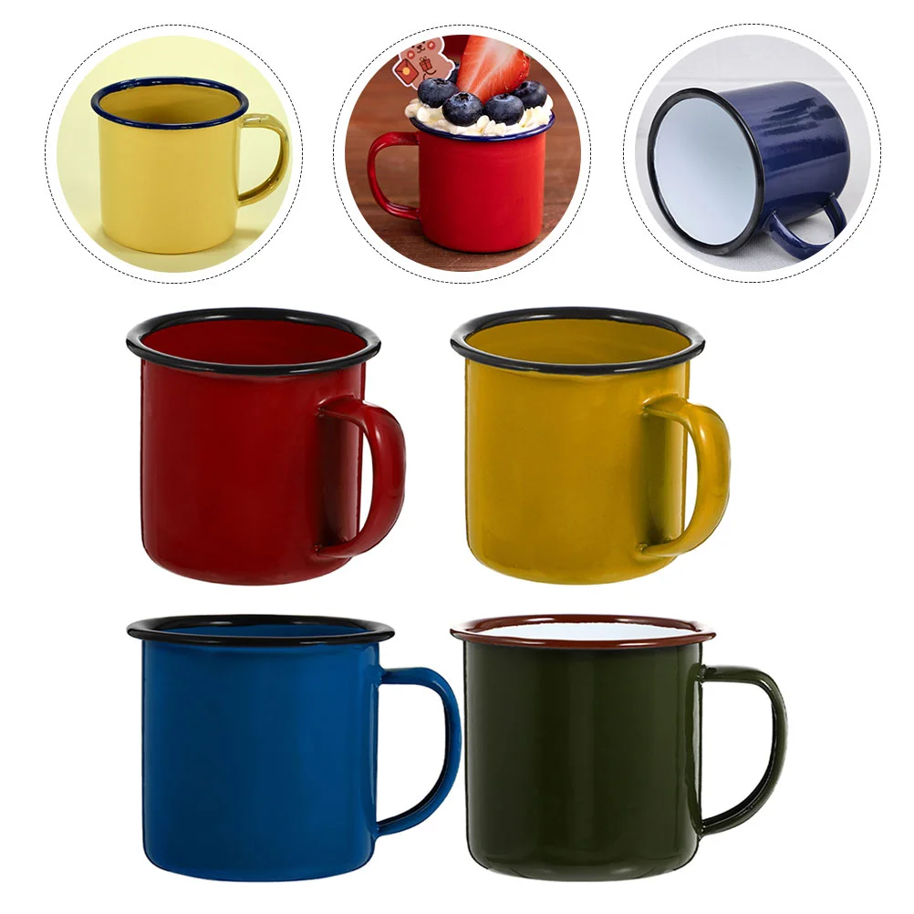 

4 Pcs Espresso Glass Handle Mug Set Ceramic Cups Retro Coffee Glasses Household Water Milk Colored Enamel