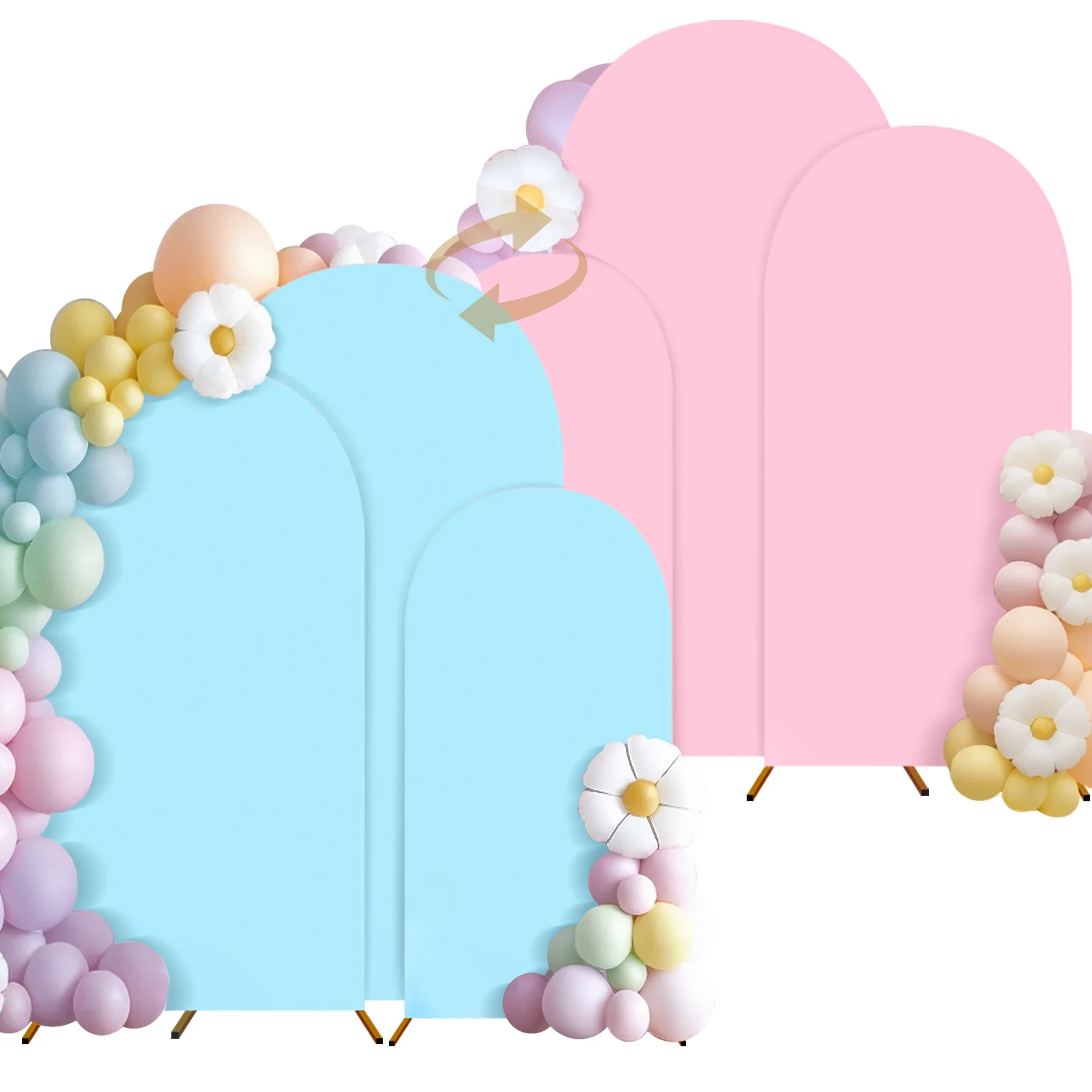 Фото OurWarm Set of 3 4FT 5FT 6FT, Pink and Blue 2 in 1 Round Backdrop Covers for Birthday Party Baby Shower Wedding Arch Stand Decor №3