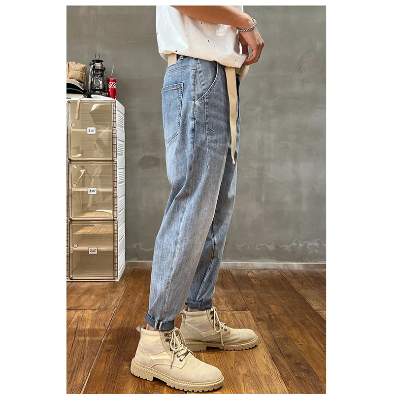 Streetwear Men 2022 Autumn and Winter New Pattern Vintage Blue Pencil Pants Comfortable Recreational Loose Large Jeans Female