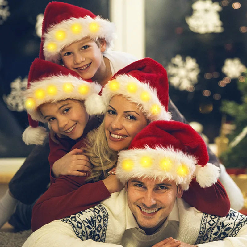 

Рождественская шапка со светодиодами, светящиеся Плюшевые рождественские шапки с Санта-Клаусом, красные шапки, Рождественская атмосфера, декоративный подарок, товары для нового года 2023