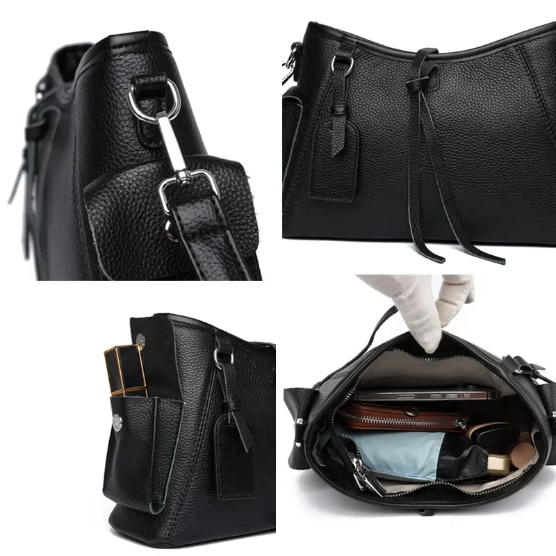 Женская сумка из коровьей кожи большая вместительная через плечо