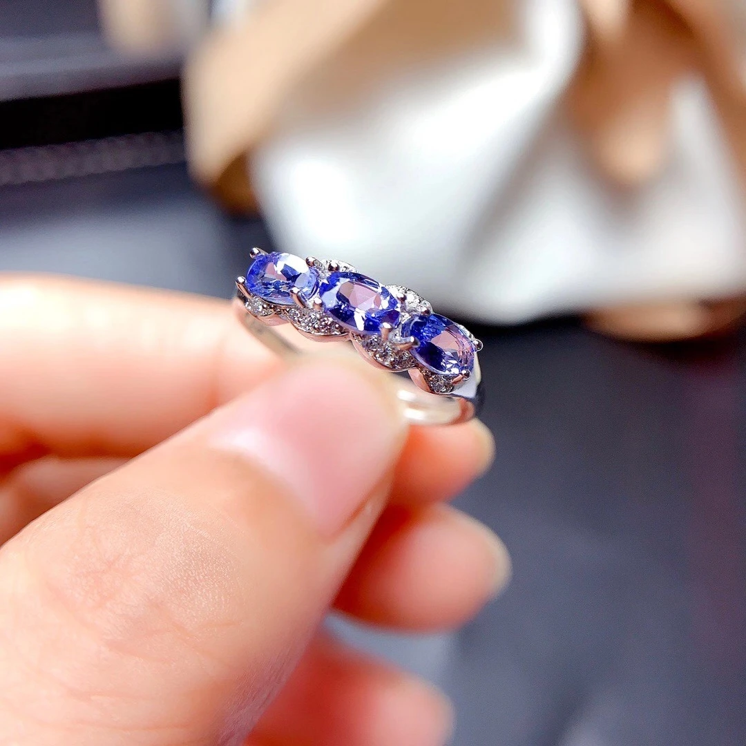 

MeiBaPJ Natural Tanzanite Gemstone Classic Simple Ring for Women 925 Sterling Silver Fine Wedding Jewelry