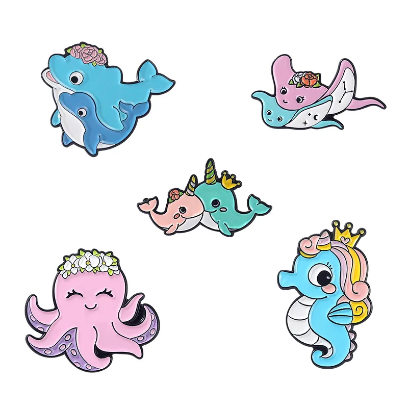 2022 Милая эмалированная брошь в виде единорога осьминога броши на одежду