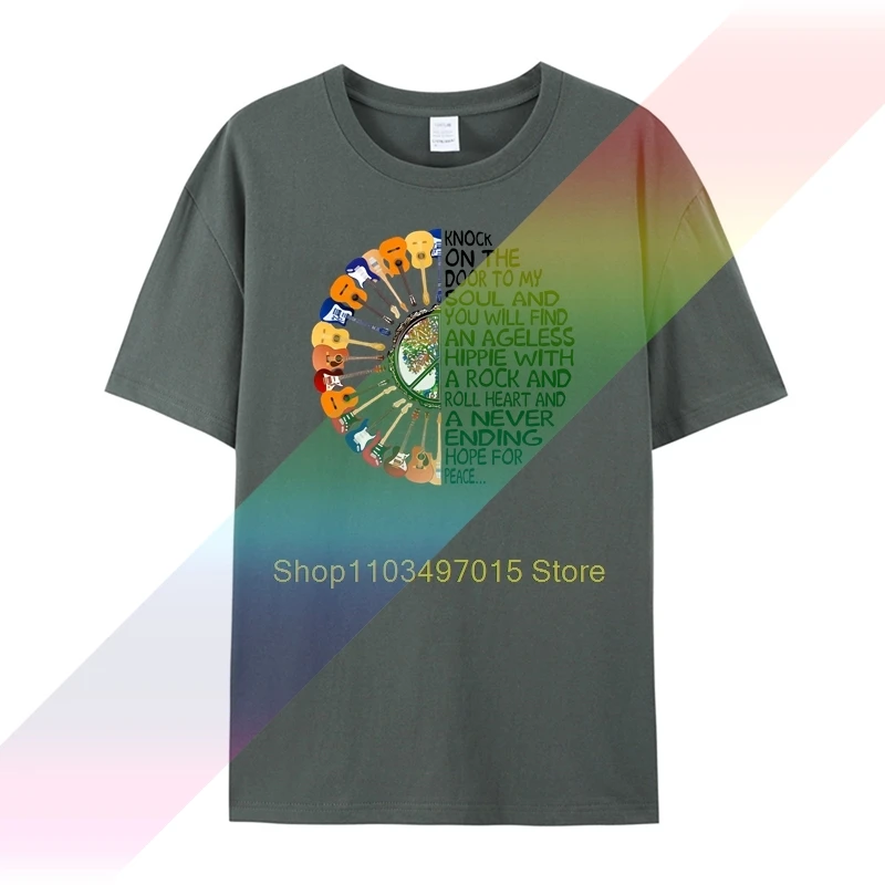 Мужская футболка с гитарой в стиле хиппи Knock On The Door To My Soul женская