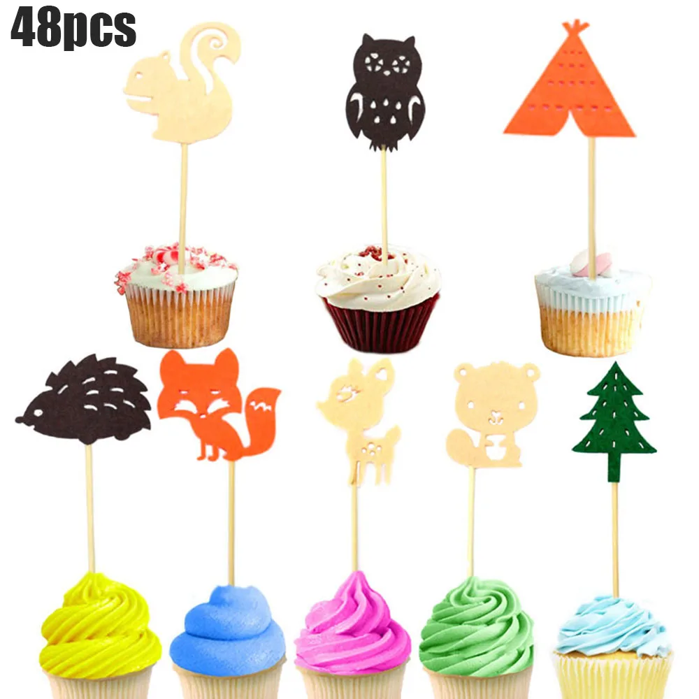 

48pcs Woodland Creatures Theme Cupcake Topper Picks Forest Jungle Animals Cake Decoration for Baby Shower Kids Birthday Safari