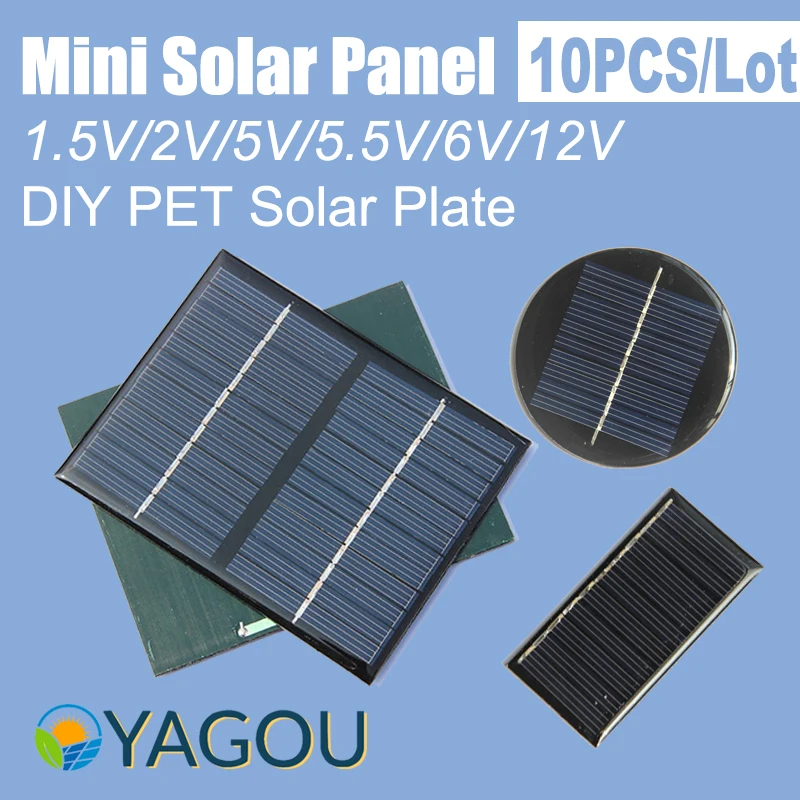 

YAGOU 10PCS 1.5V 2V 5V 6V 12V Solar Panel 115x85 113x73 80x60 60x30 45x45 Solar System DIY Cell Battery Charger for Dropshipping