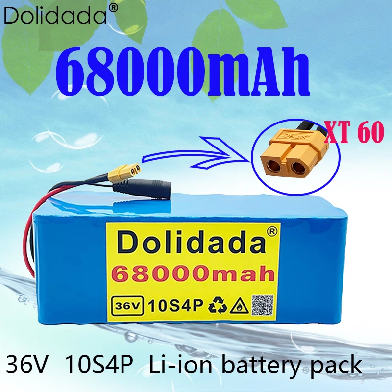 

New 36V 10s4p 68000mAh 1000W High Capacity 18650 Lithium Battery Pack, Electric Bike Scooter with BMS XT60 Plug + Charger