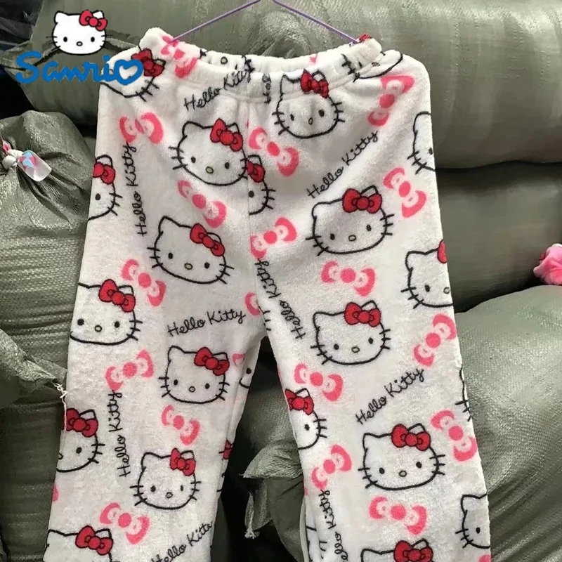 

Хит продаж, пижамы Sanrio HelloKitty, Хэллоуин, фланелевые модные брюки, женские кавайные шерстяные аниме Мультяшные повседневные домашние брюки, осенние брюки для девочек