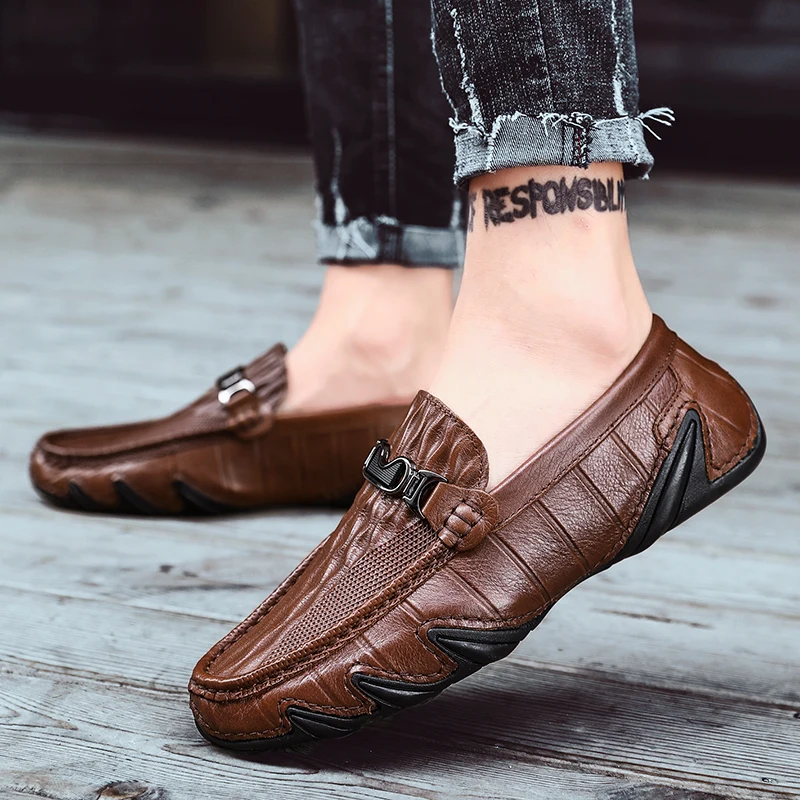 

Fashion Crocodile Style Leather Men Shoes Casual Slip on Loafers Man Moccasins Soft Business Men's Shoes Driving Footwear
