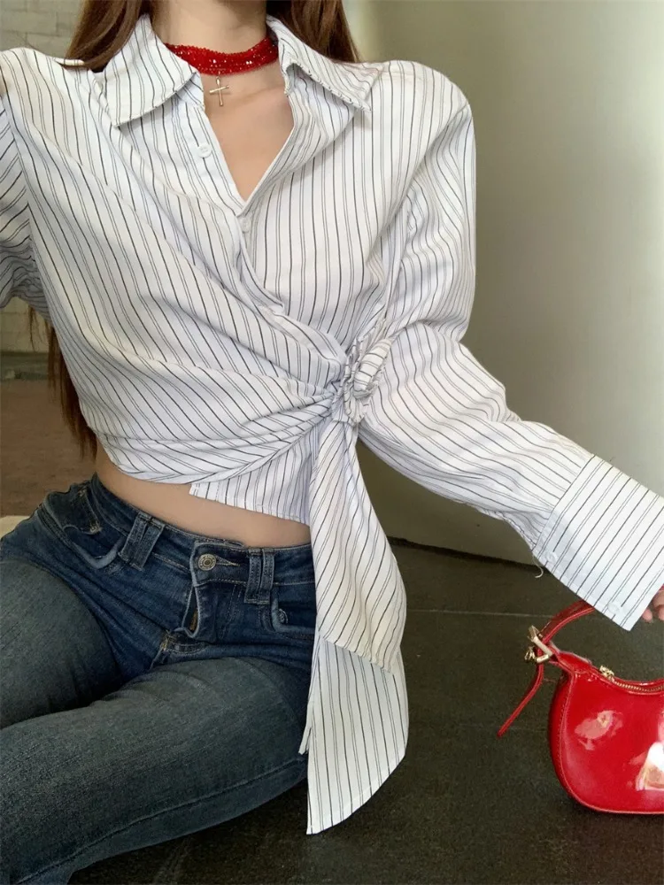 Женские рубашки Ezgaga элегантные полосатые Цветочные Асимметричные тонкие с