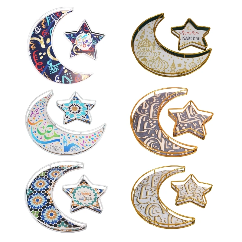 

Eid Mubarak Iron Material Cakes Trays Cookie Storage Ramadan Ornament for Party