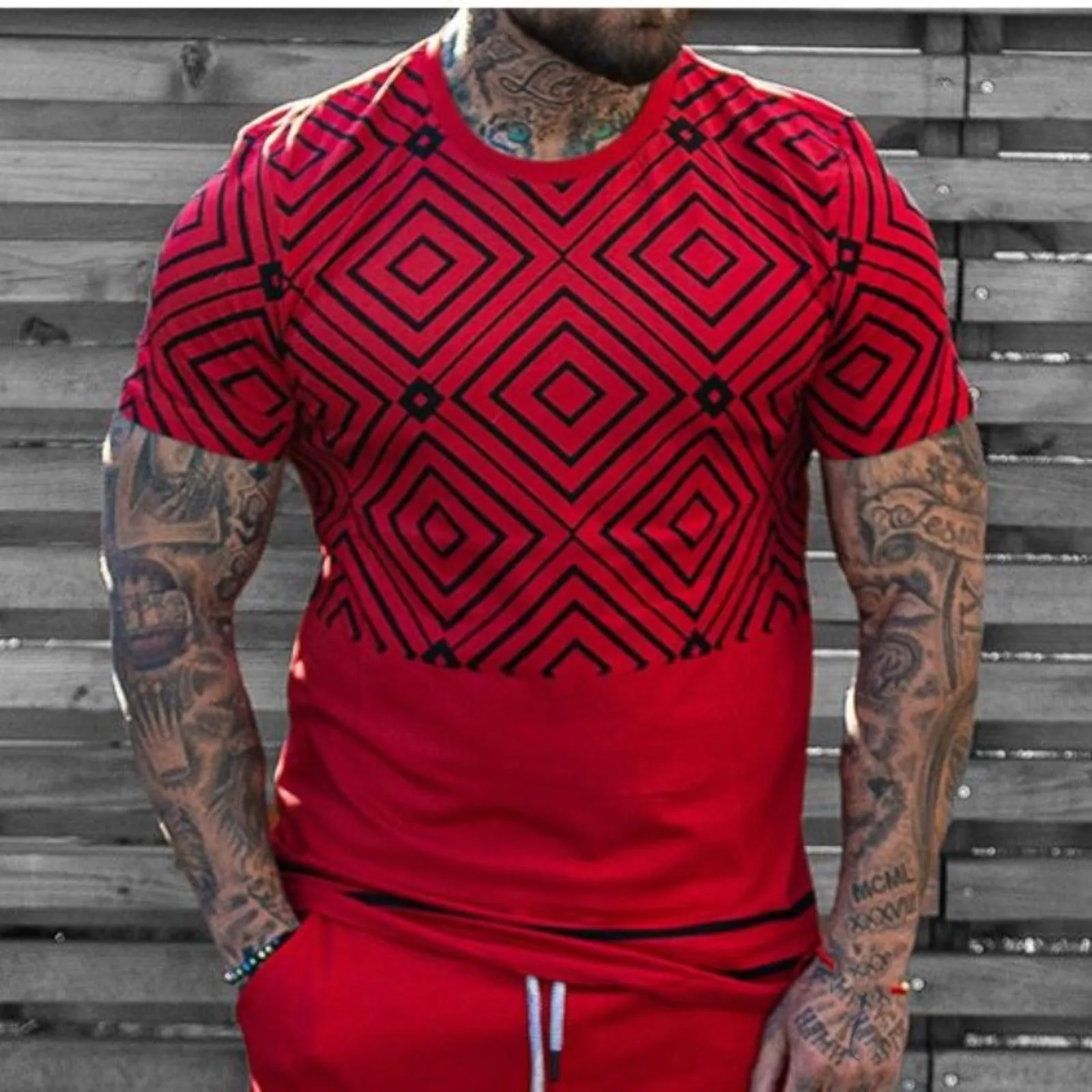 

Men's Spring And Summer Vintage Print Top T-shirt Distressed O-Neck Short Sleeve Fashion Top Overshirt social dress shirts