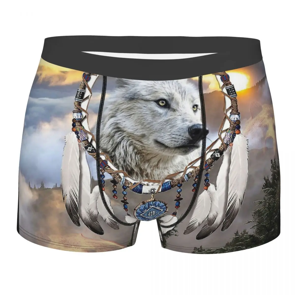 

Wolf Bear And Dream Catcher Animals Art Underpants Cotton Panties Men's Underwear Print Shorts Boxer Briefs