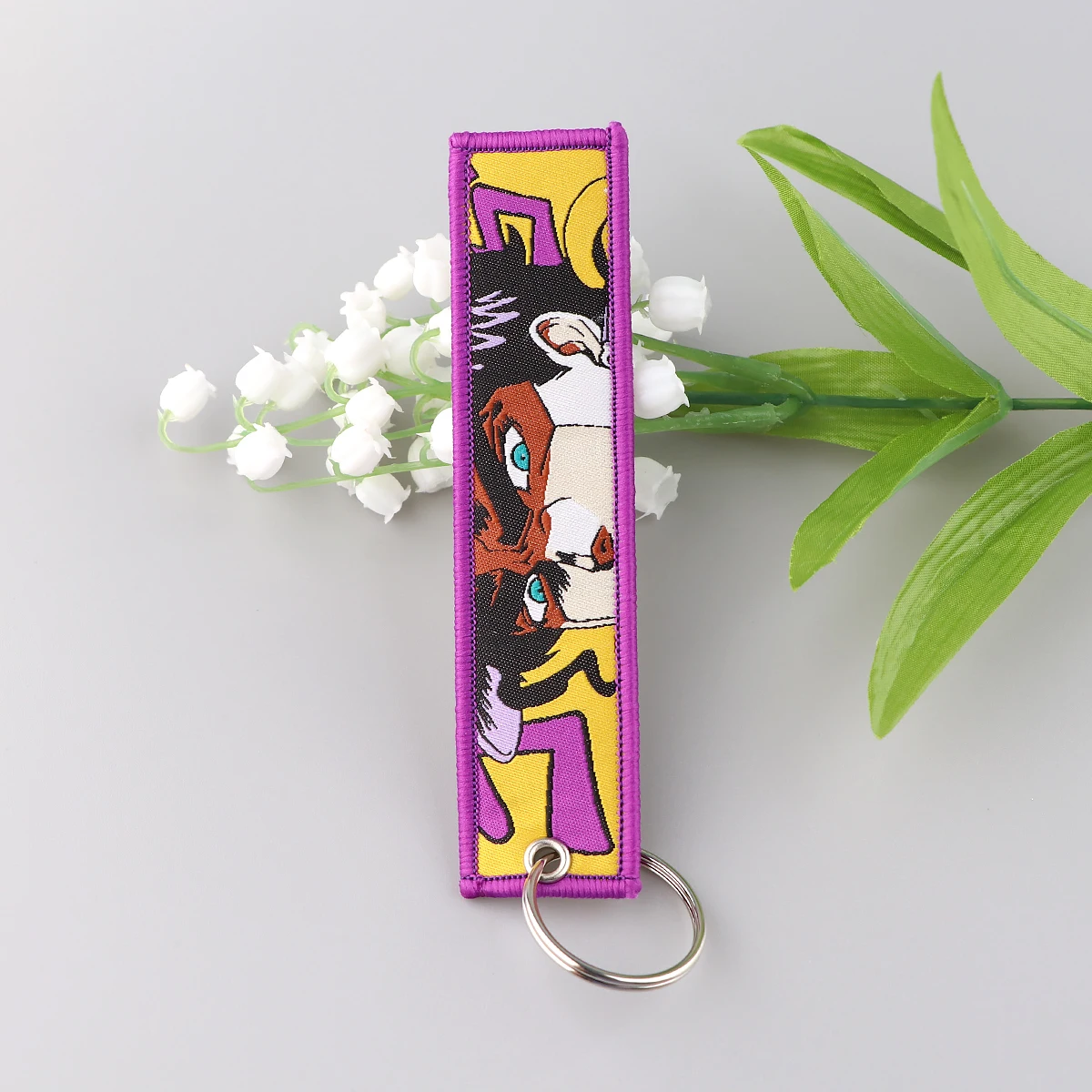 

Japanese Anime Cool Keychain for Motorcycles Cars Key Fobs Key Tag Embroidery Key Ring for Men Women Accessories