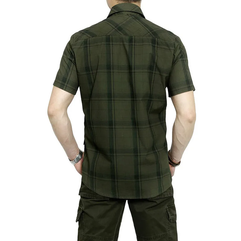 Летняя Хлопчатобумажная Рубашка в клетку стандартной длины Военная тактическая