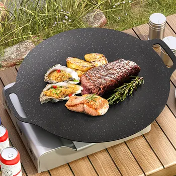 Korean Round Grill Pan Thick Cast Iron Frying Pan Flat Pancake Griddle Non-stick Maifan Stone Cooker Barbecue Tray BBQ Supplies