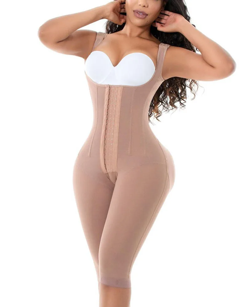 

Fajas Colombianas Women‘s Compression Garment Three-Breasted Hook-Eye Shapewear Knee Length With Corset Boning