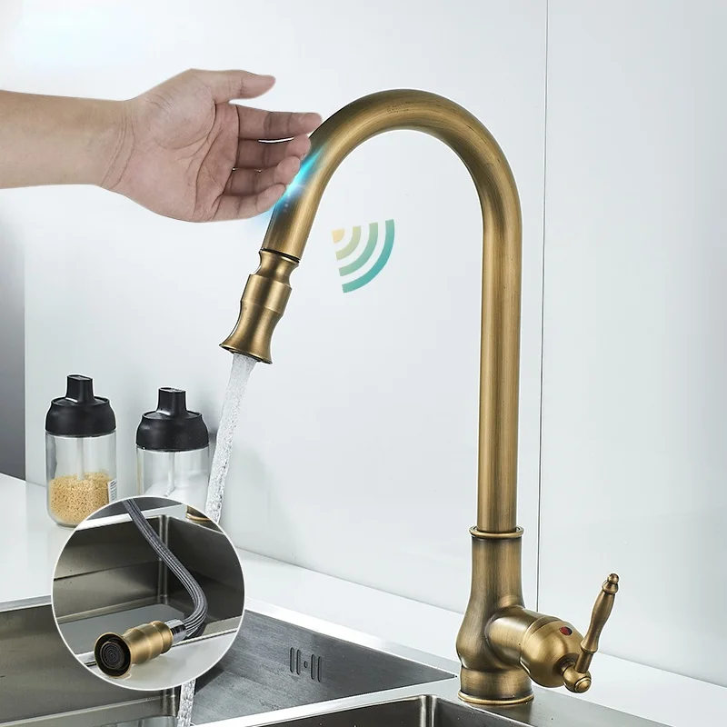 

Out Kitchen Faucets Mixer Crane Kitchen Control Faucet Faucets Cold Pull Tap Hot Sensor Antqiue Touch Kitchen Bronze Water
