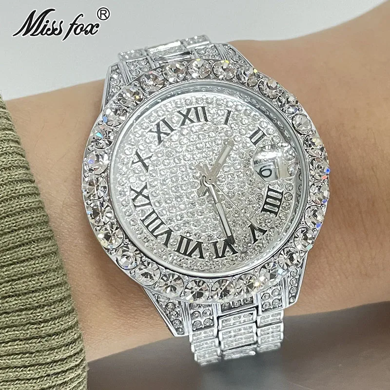 

Fashion Brand MISSFOX Sliver Women Watches Business Luxury Full Diamond Wristwatch Waterproof AAA Jewelry Clocks Ladies For Gift