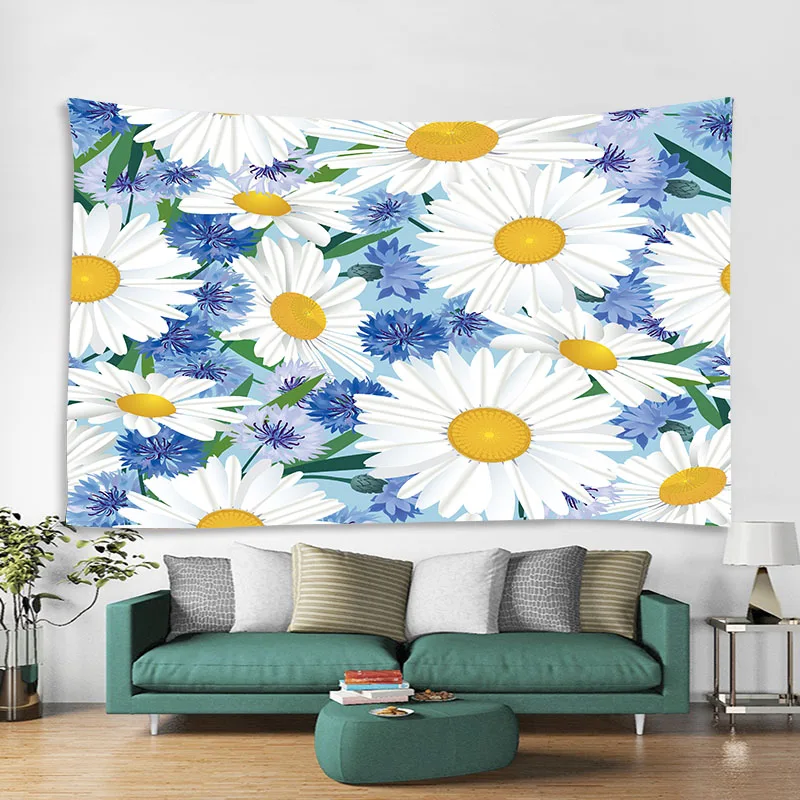 

Beautiful daisy print tapestry wall hanging tapestry flamingo print room decoration home dormitory wall decoration Mode