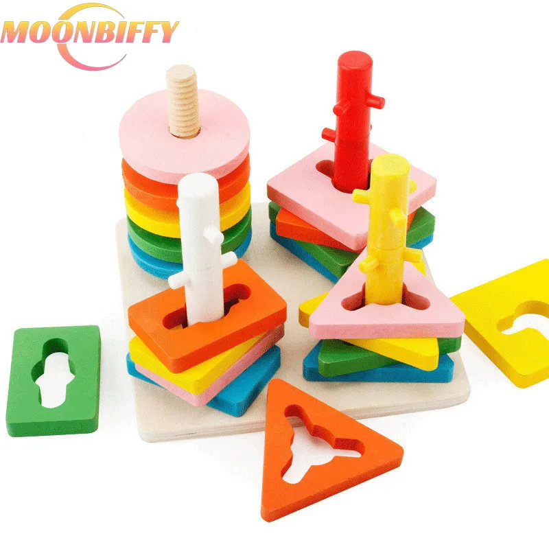 

3D Puzzle Hand-graping Toy Geometric Shape Board Shape and Color Montessori Toys Early Educational Wooden Puzzle Cognitive Board