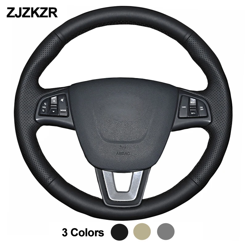 

Hand Sewing Car Auto Steering Wheel Cover Wrap For FAW Bestune B50 2009-2014 Dark Gray Beige Braid On Steering-Wheel Protector