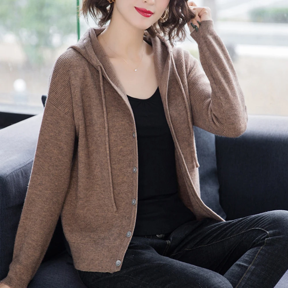 Весенне-осенний женский вязаный кардиган свитер пальто модная однотонная