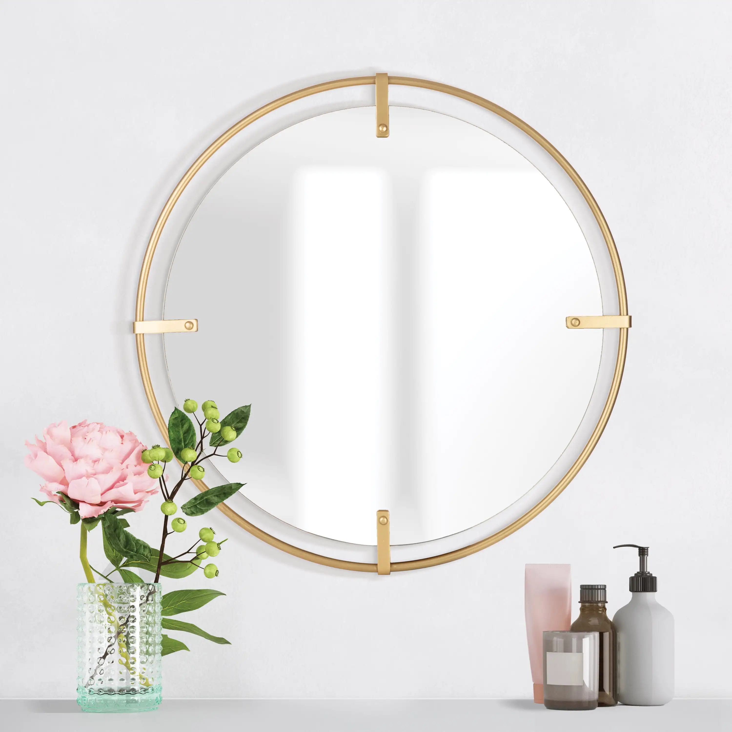 

24"x 24" Modern Round Gold Metal Cut Out Mirror