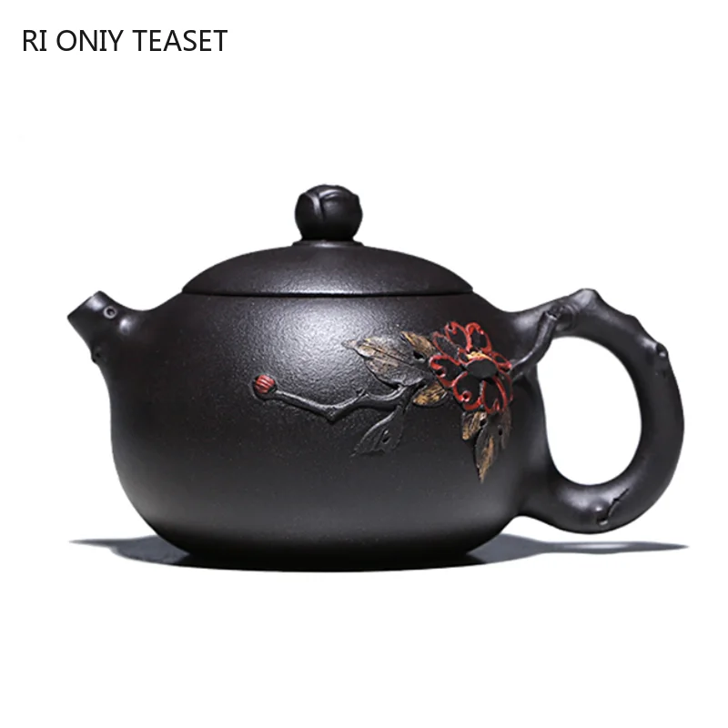 

230ml Chinese Yixing Purple Clay Teapot Famous Handmade High-end Xishi Tea Pot Hand Carved Kettle Zisha Tea Set Collection