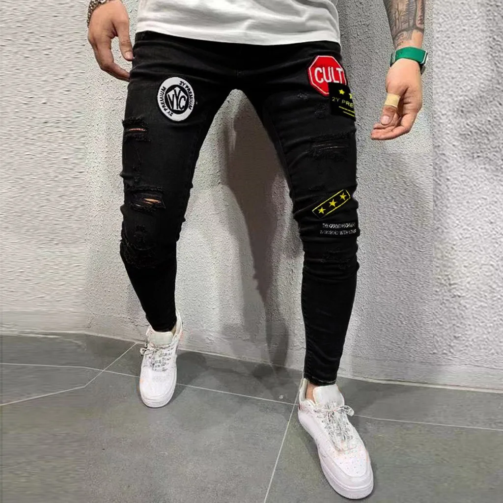 

Straight Fashion Hole Trouser Pants Distressed Jeans Men's Denim Long Casual Men's pants