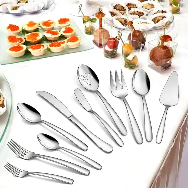 

Free shipping Piece Modern Silverware Set with Serving Utensils, Stainless Steel Flatware Cutlery Set for 8, Eating Utensils Tab