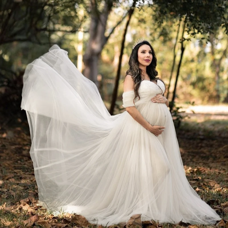 Lace Maternity Dresses for Photo Shoot Chiffon Baby Shower Dress for Women Pregnant Woman Tulle Pregnancy Photoshoot Dress