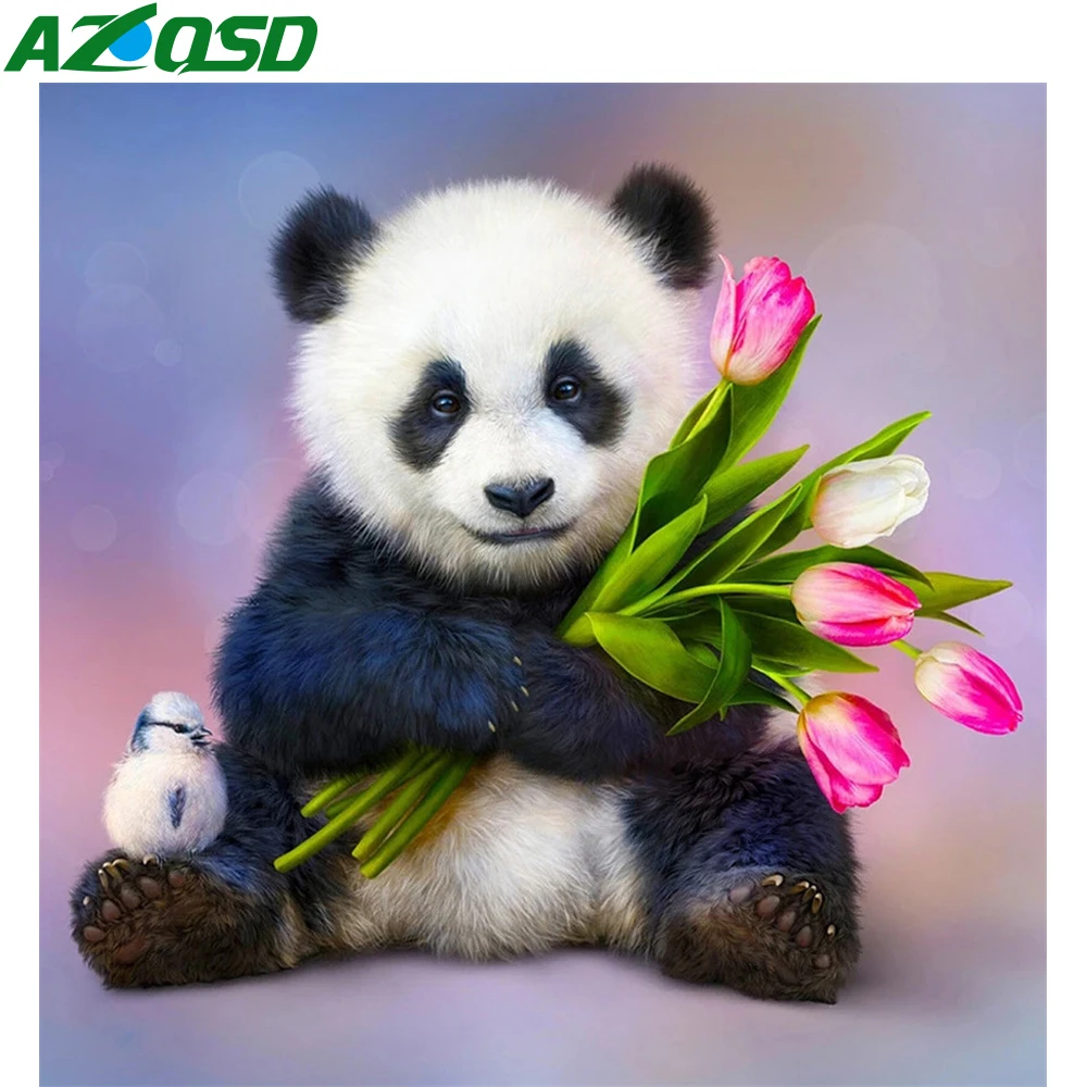 

AZQSD Diamond Painting New 2023 Panda Flower Cross Stitch Wall Decoration Embroidery Full Square Animal 5d Diy Needlework