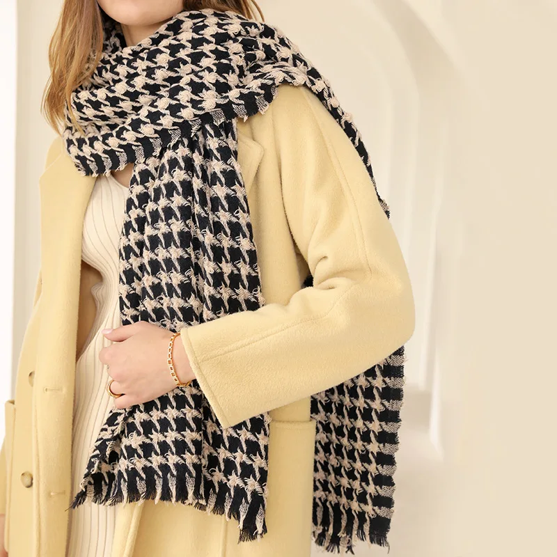 

Шарф Зимний женский роскошный хиджаб с рисунком «гусиные лапки» жаккардовый Пашмина искусственное одеяло Классический женский модный фул...