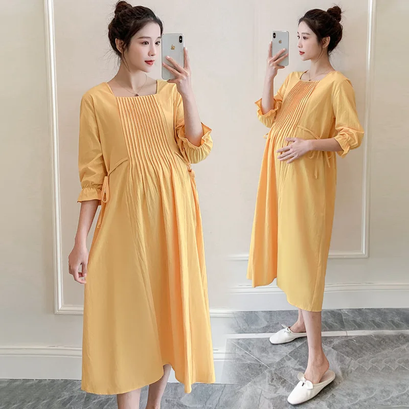 

Summer Clothes For Pregnant Women Maternity Dress Casual Square Collar Solid Striped Pattern Fashion Cotton Pregnancy Vestidos
