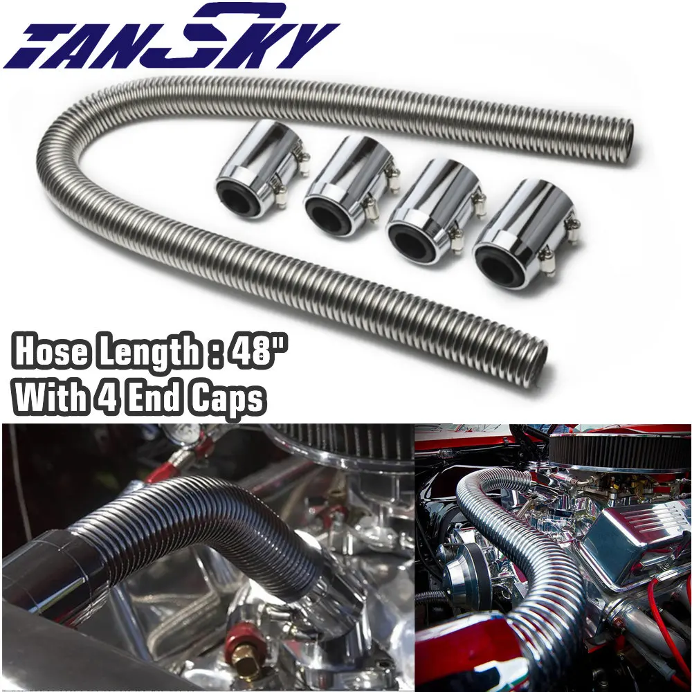 

48" with 4 End Caps Stainless Steel Radiator Flexible Coolant Water Hose Kit With Caps Universal UHR48 12256