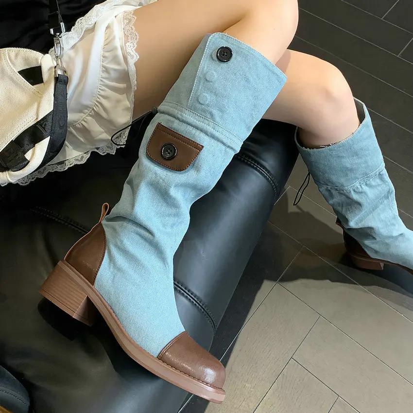 QUTAA/2024 г. Женские сапоги до колена элегантная повседневная обувь на среднем